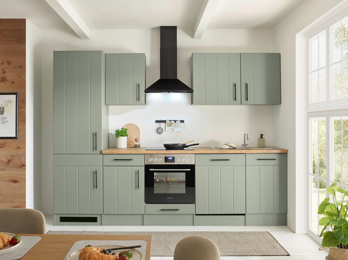 Küchenleerblock Anton o. Geräte Wildeiche/Schilfgrün - Schilfgrün/Wildeiche, Trend, Holzwerkstoff/Metall (280cm) - Respekta