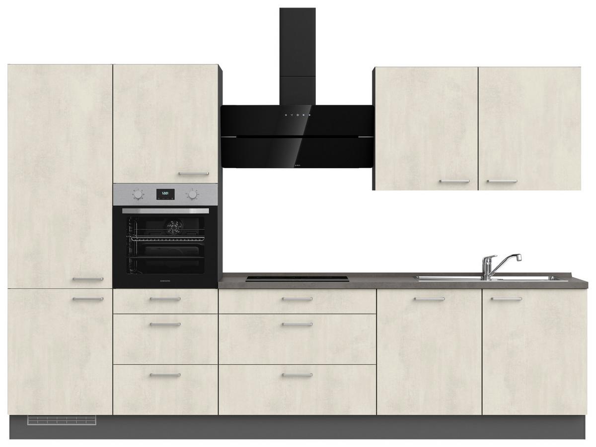 Küchenblock Riva High m. Geräten Weiß - Schieferfarben/Edelstahlfarben, MODERN, Holzwerkstoff/Metall (330cm) - Nobilia