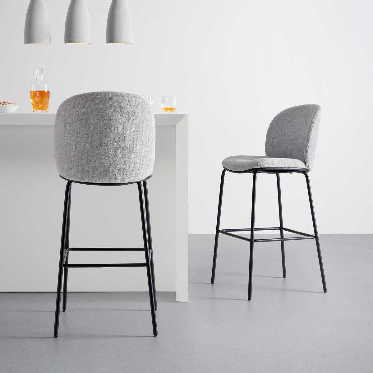 Barhocker Malea Hellgrau Chenille Gepolstert - Hellgrau/Schwarz, MODERN, Holz/Textil (46/103/53cm) - Bessagi Home