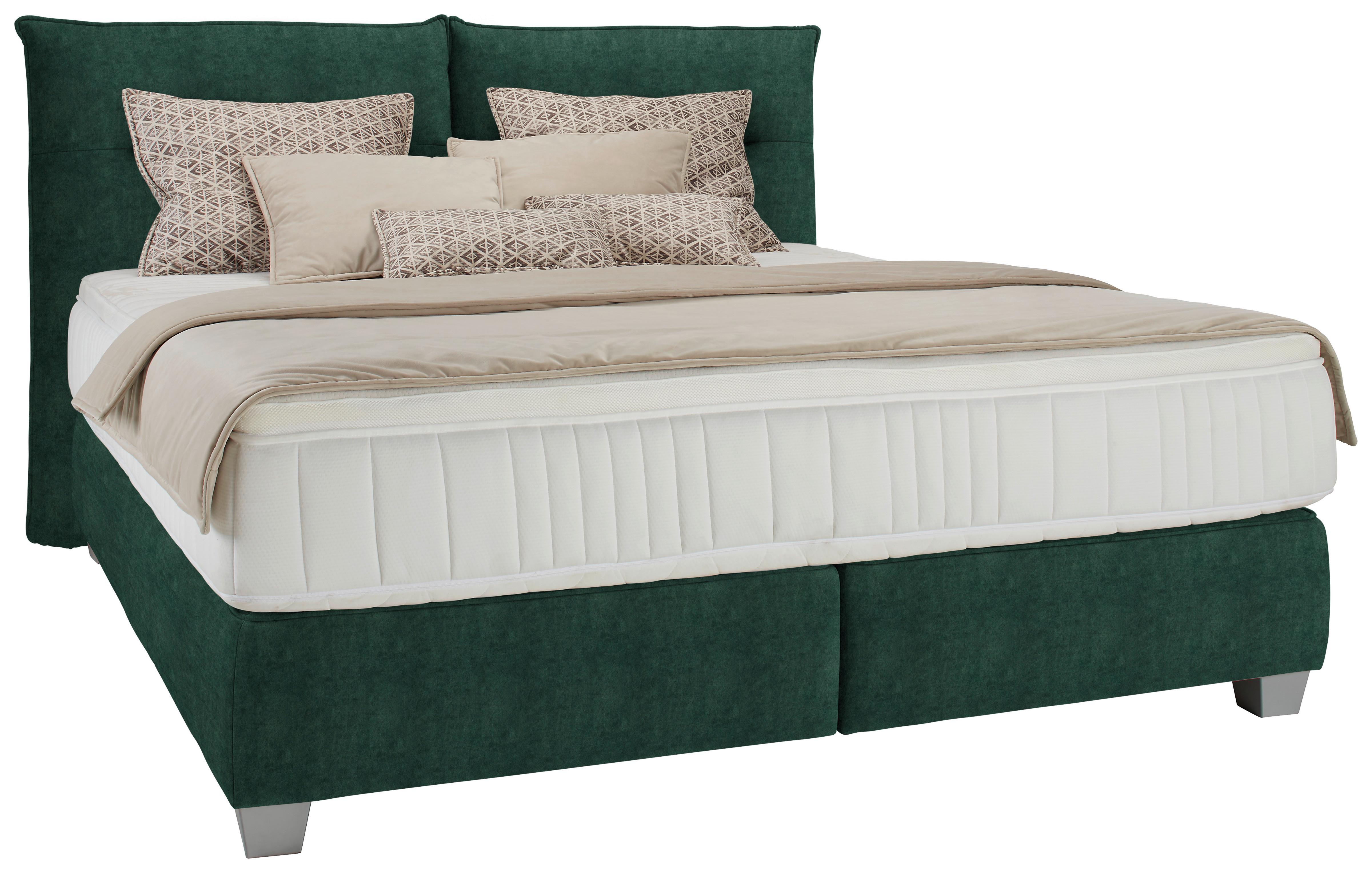 Boxspringbett Fog in Grün ca. 180x200cm - Silberfarben/Grün, LIFESTYLE, Holz/Kunststoff (180/200cm) - Premium Living