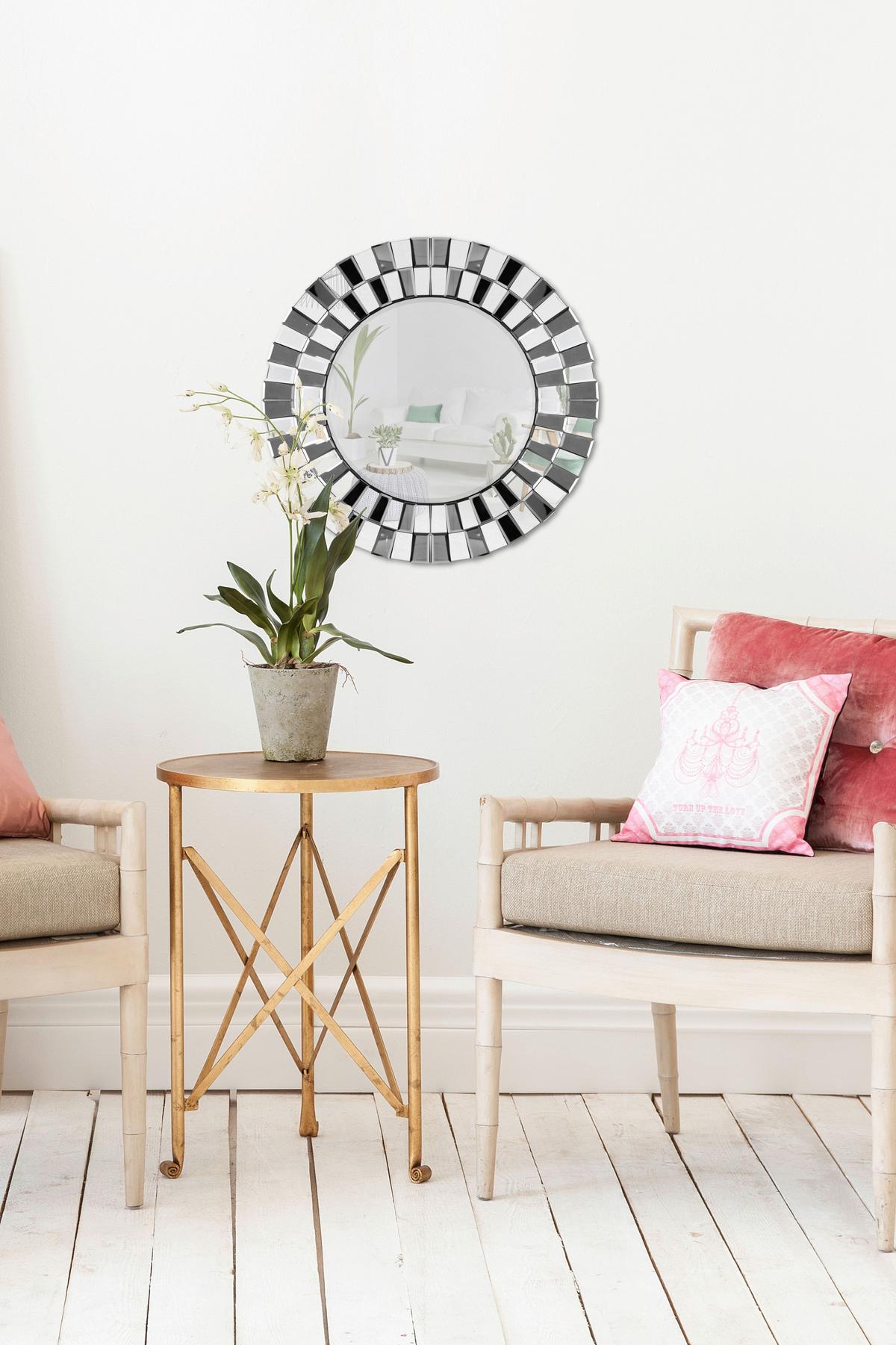 WANDSPIEGEL HORUS - Silberfarben, Lifestyle, Glas/Metall (80/80cm) - Kayoom