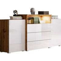 Sideboard Urban III mit LED ca. 150x69 cm Weiß/Eiche Wotan - Weiß Hochglanz/Eiche Wotan, LIFESTYLE, Holzwerkstoff/Kunststoff (150/68,7/32,5cm) - P & B