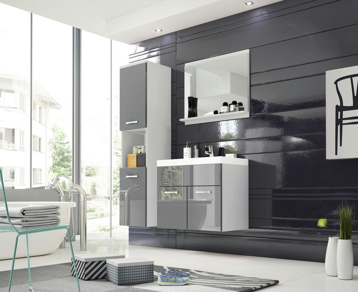 Badmöbel-Set 4 tlg. Montreal ca. 90 cm Grau/Weiß - Weiß/Grau, LIFESTYLE, Holzwerkstoff/Metall (90cm) - P & B