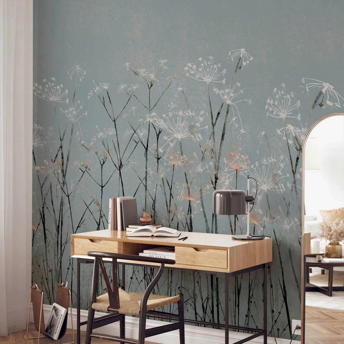 Fototapete Garlic Flowers Grün/Beige ca. 400x280cm - Beige/Grün, LIFESTYLE, Textil (400/280cm) - artgeist