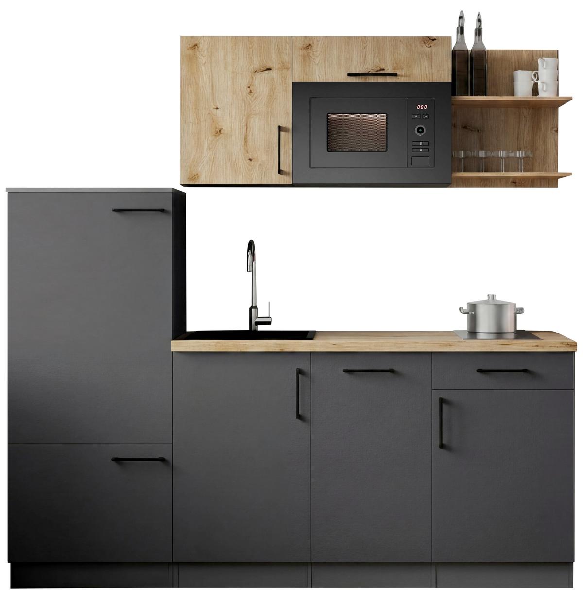 Küchenblock Oliver m. Geräten Grau - Eiche Artisan/Grau, Trend, Holzwerkstoff/Metall (205cm) - Respekta