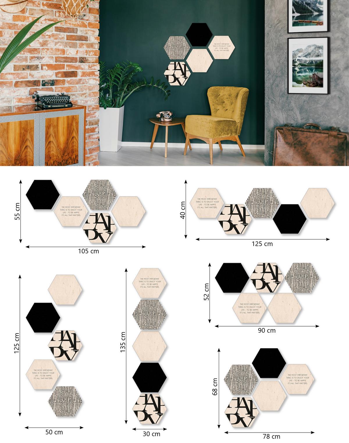 Bild Hexagon, 5er Set - Weiss/Schwarz, Holz (30/25cm) - Modern Living