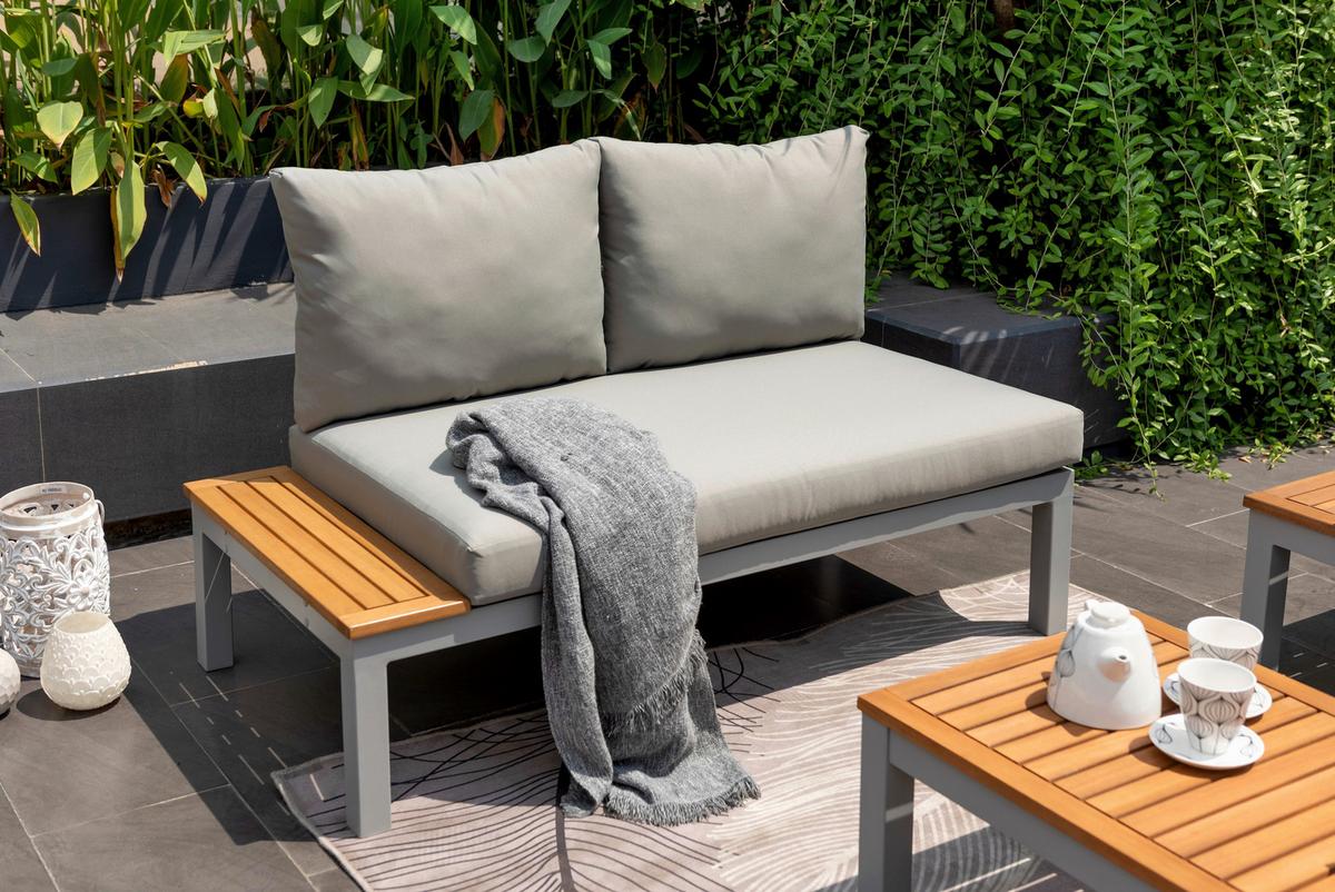 Loungegarnitur Julian 1 Hellgrau Echtholz - Hellgrau, MODERN, Holz/Metall (138,2/73/76,6cm)