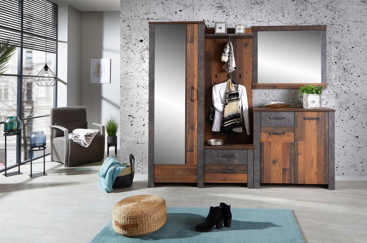 Cuier Ontario - culoare lemn stejar/gri, Trend, sticlă/material pe bază de lemn (128,5/200/37cm) - Zandiara