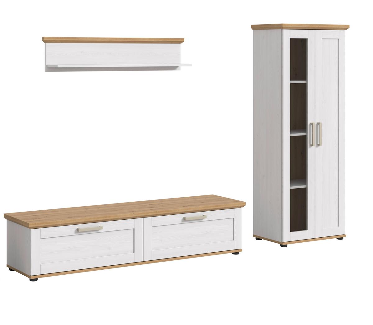 Dnevni Regal Verona, Bela, Barva Macesna, 3-Delni - srebrne barve/črna, Design, umetna masa/leseni material (240/161/40cm) - Livetastic