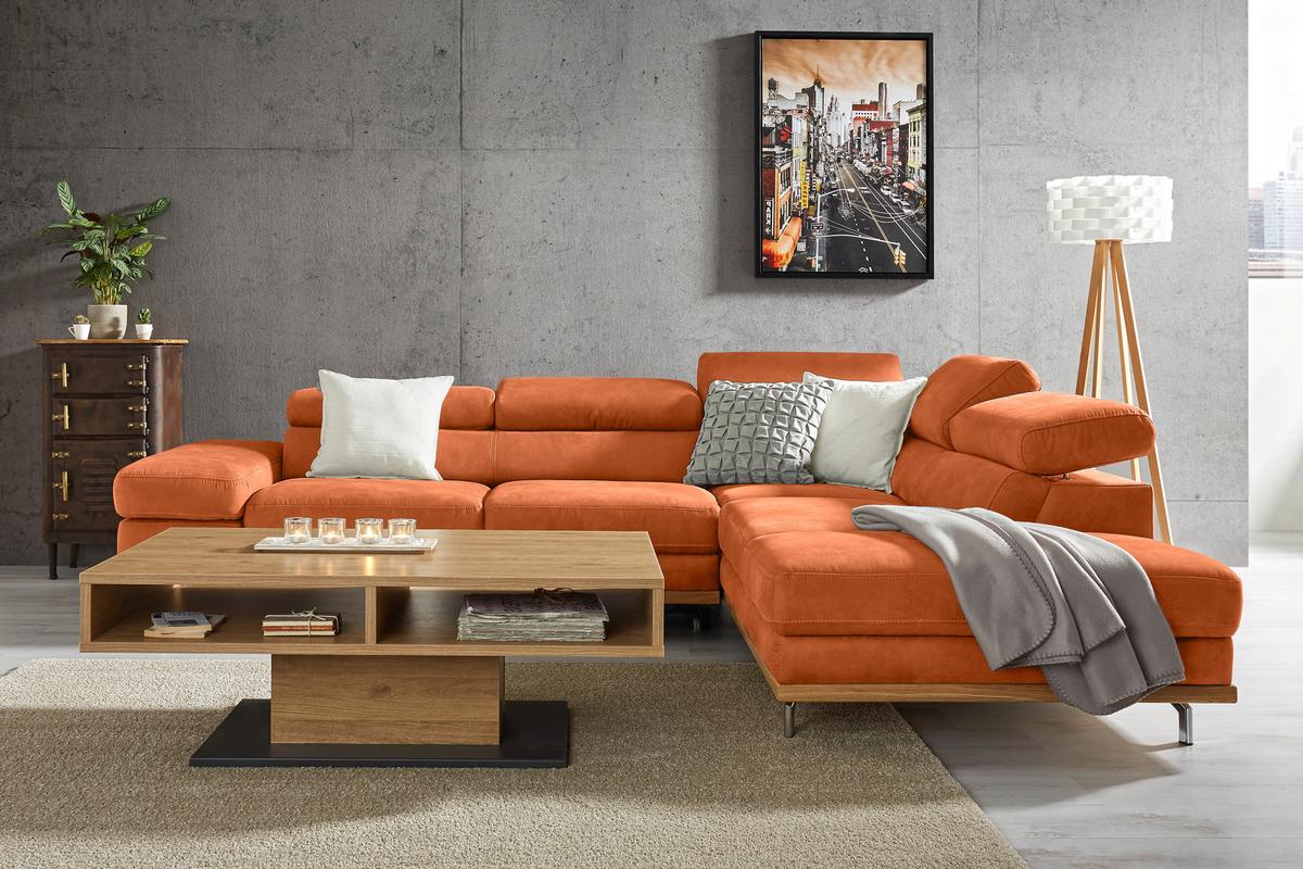 Ecksofa Carmen Orange - Chromfarben/Schwarz, KONVENTIONELL, Holz/Textil (292/72/226cm) - Premium Living