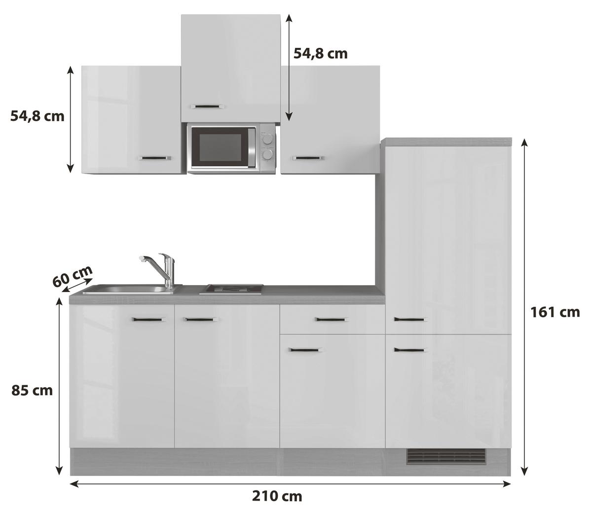 Kuhinjski Blok Z Aparati Valero, Bela, Barva Hrasta - barve nerjavečega jekla/bela, Moderno, kovina/leseni material (210cm) - FlexWell