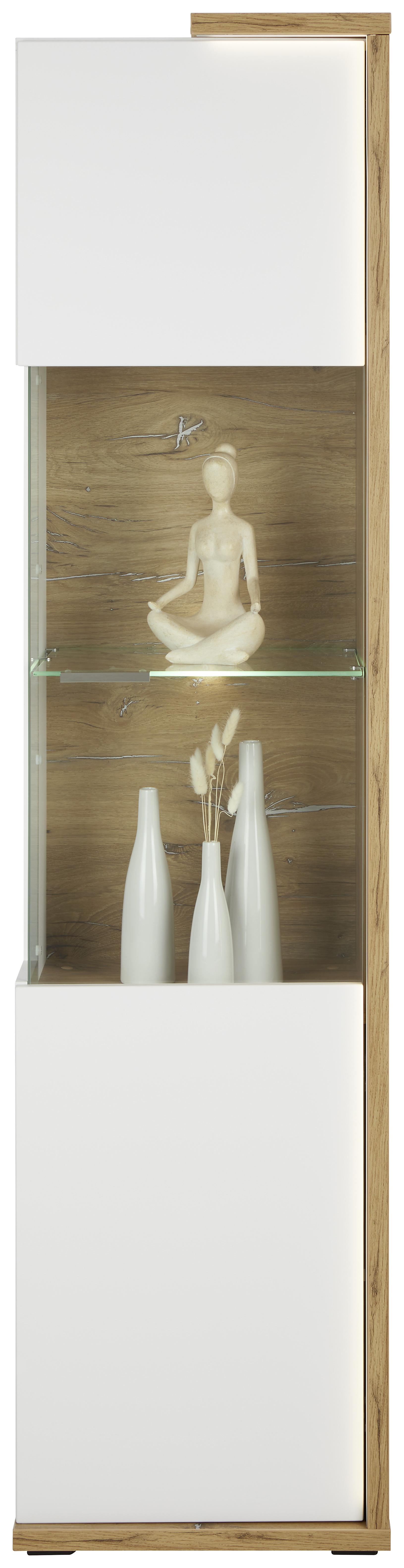 Vitrine in Weiß/Naturfarben - Naturfarben/Weiß, MODERN, Glas/Holzwerkstoff (48,6/199,1/43,6cm) - Modern Living