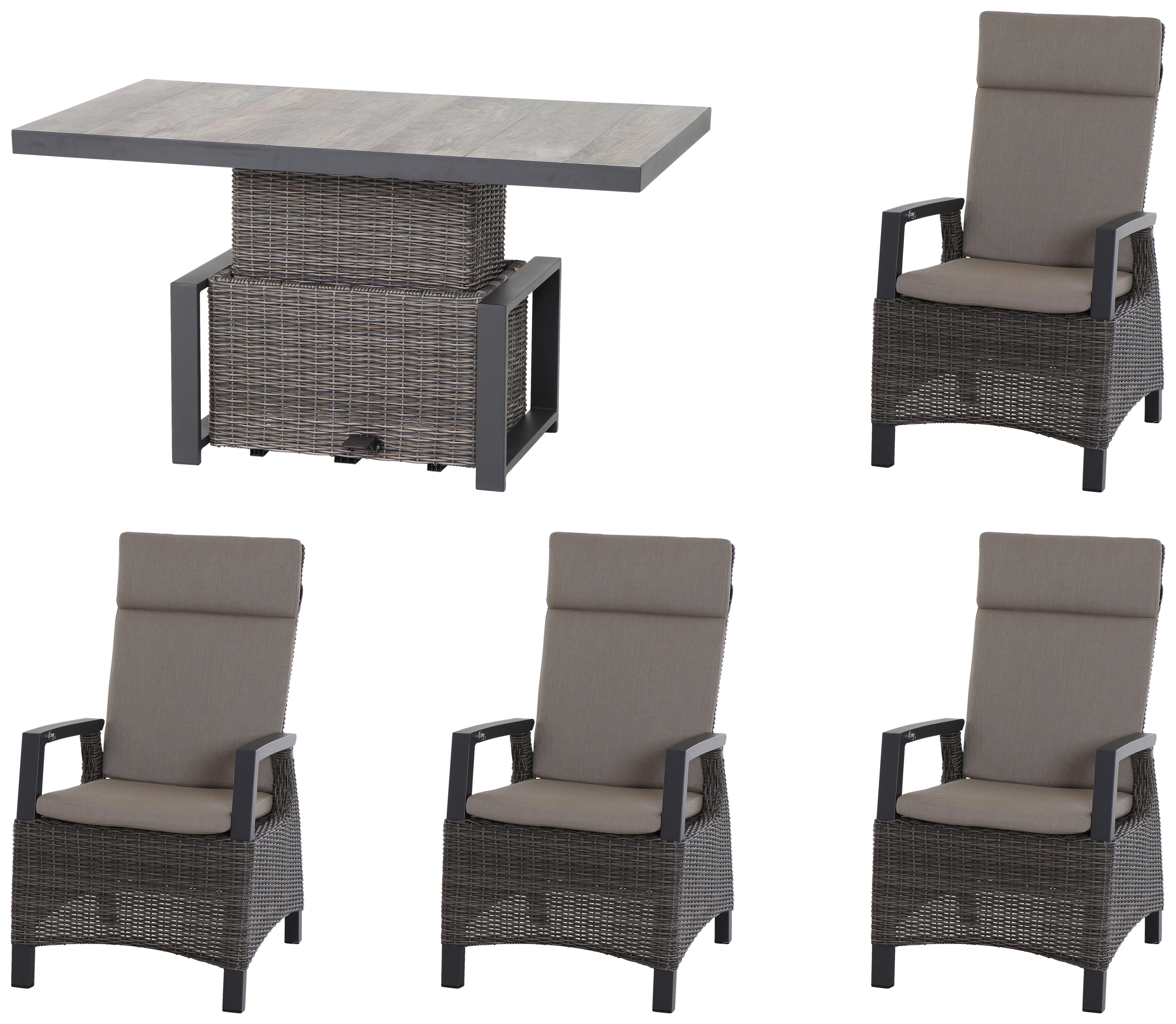 Loungegarnitur Corido 5-tlg. Grau - Grau, Basics, Keramik/Kunststoff (75/103/130cm) - Siena Garden