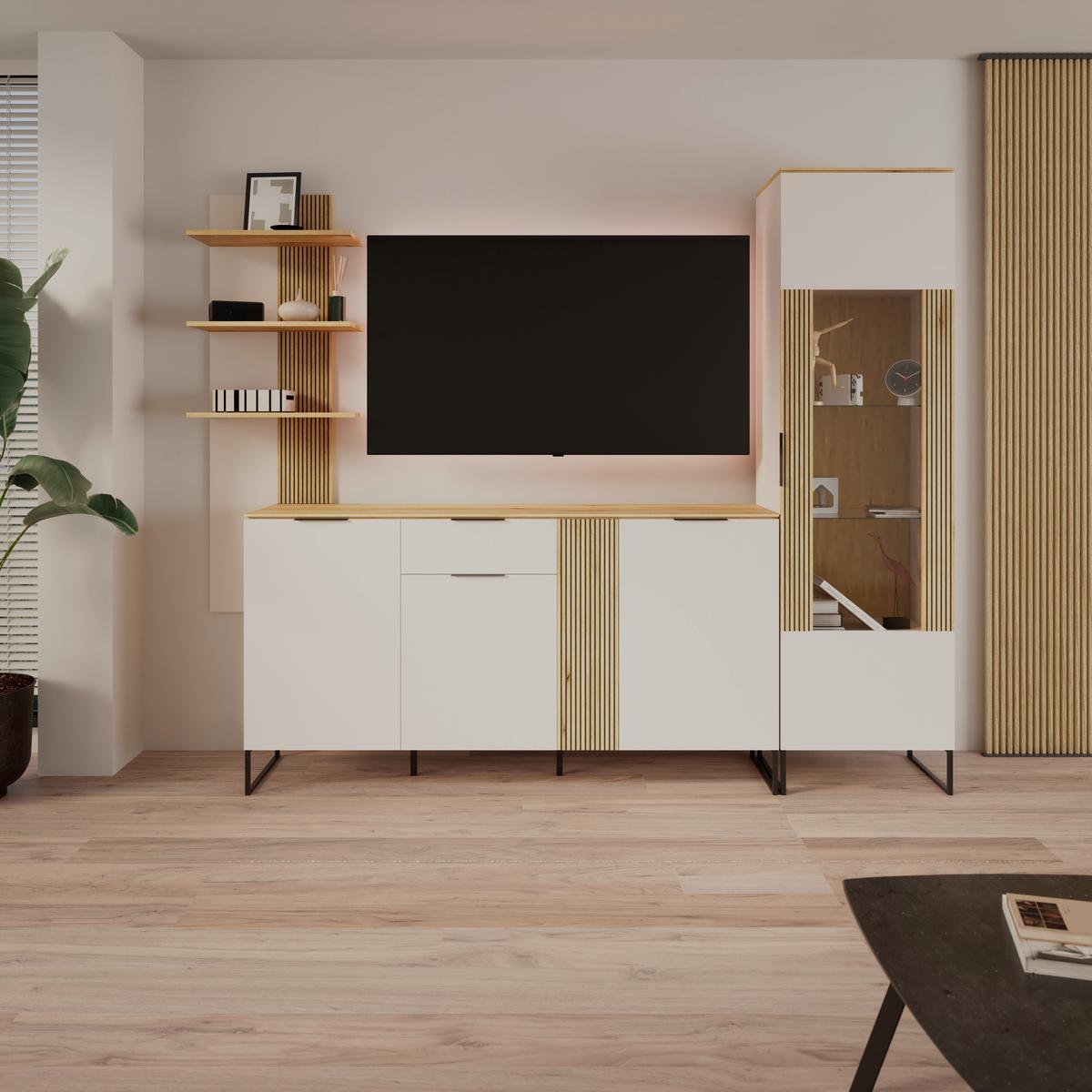 Comodă cu usi KING - cașmir/culoare lemn stejar, Modern, material pe bază de lemn (170/90/40cm) - Modern Living