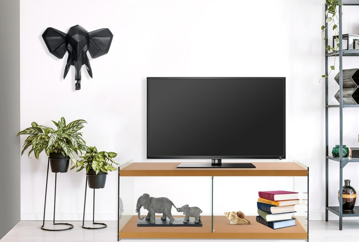Beistelltisch Tv-Tisch Elementary 200 Gold - Goldfarben, Design, Glas/Holz (120/45/60cm) - Kayoom
