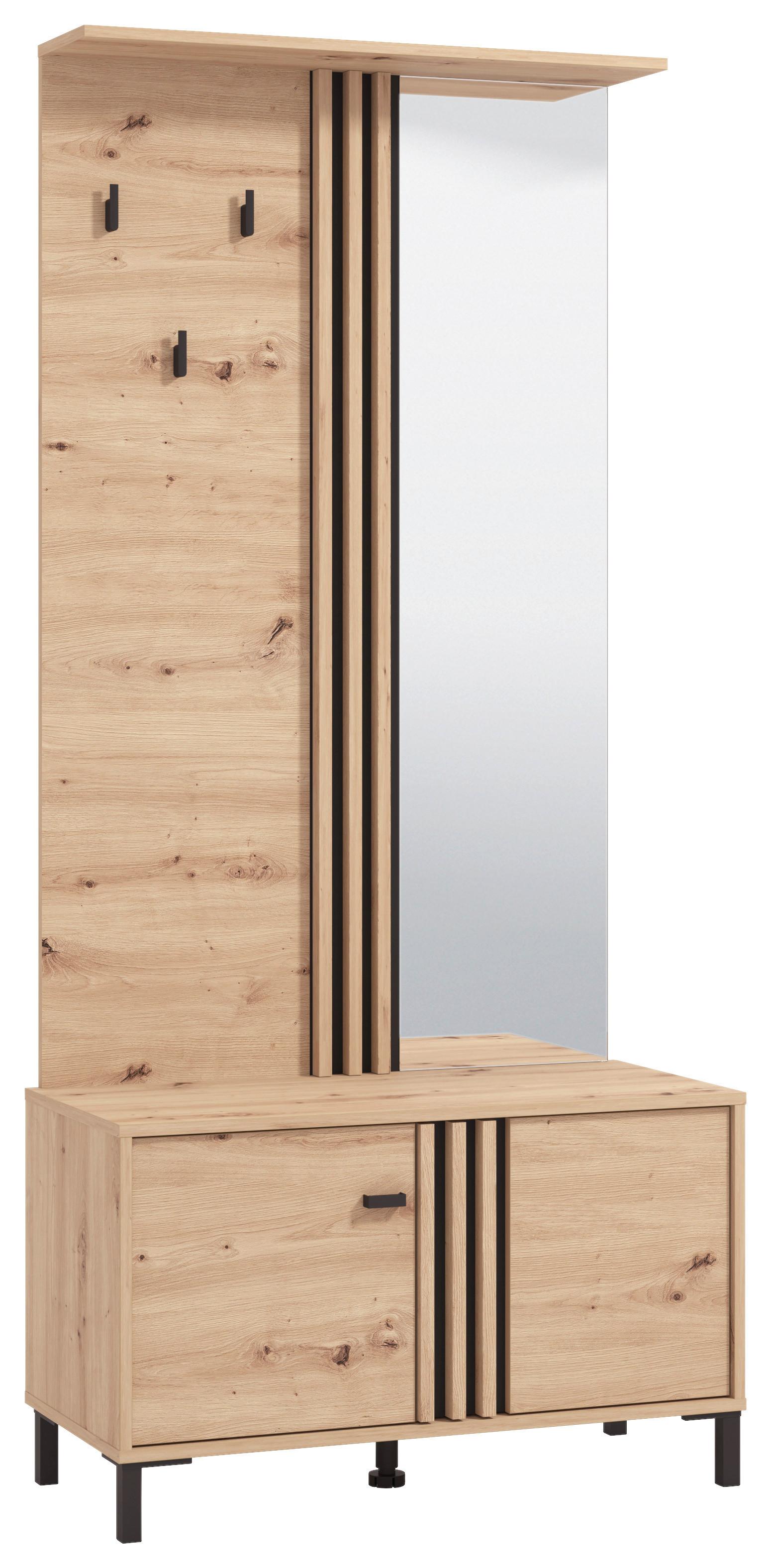 Garderobe Laval Schwarz/Eiche - Schwarz/Eiche Artisan, MODERN, Glas/Holzwerkstoff (87/190/40cm) - Mömax