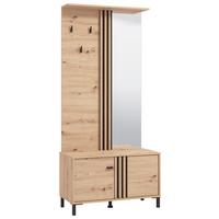 Garderobe Laval Schwarz/Eiche - Schwarz/Eiche Artisan, MODERN, Glas/Holzwerkstoff (87/190/40cm) - Mömax