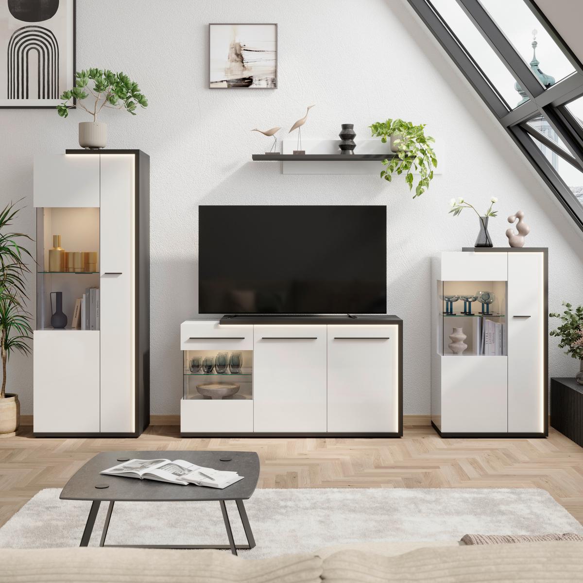 Komoda Ambiente Plus - bijela/bijela visoki sjaj, Moderno, staklo/drvni materijal (153,4/81,6/43,6cm) - Modern Living