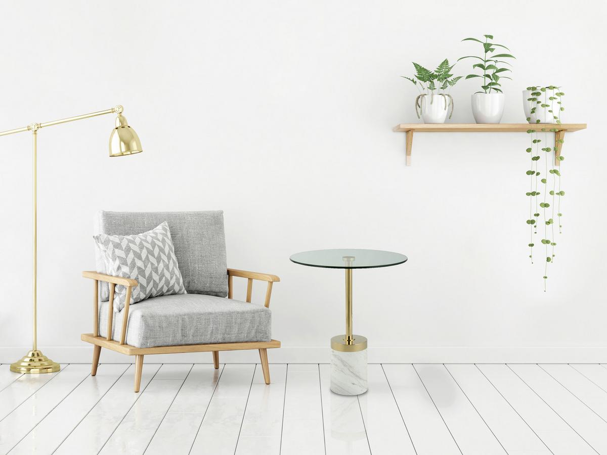 BEISTELLTISCH LANA 125 GOLD / WEISS - Weiss/Goldfarben, Design, Glas/Stein (46/46/53cm) - Kayoom