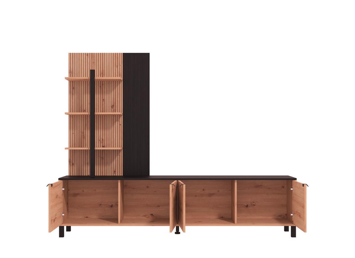 Wohnwand Margate Schwarz/Eiche Artisan - Schwarz/Eiche Artisan, MODERN, Holzwerkstoff/Kunststoff (208/167/40cm) - P & B