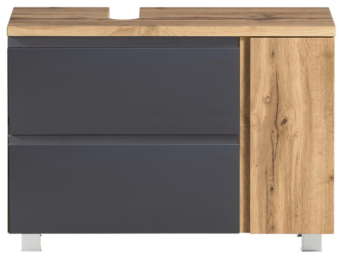 Waschbeckenunterschrank Varese ca. 85x56 cm Wotaneiche - Eiche Wotan/Grau, MODERN, Holzwerkstoff (85/56/35cm) - Held