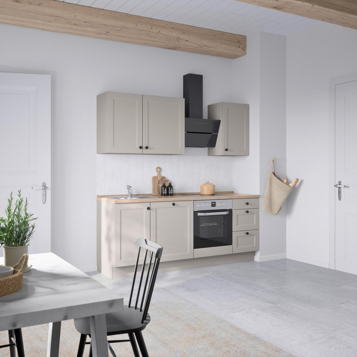 Küchenblock Cascada High m. Geräten Grau - Eiche dunkel/Schwarz, MODERN, Holzwerkstoff/Metall (210cm) - Nobilia