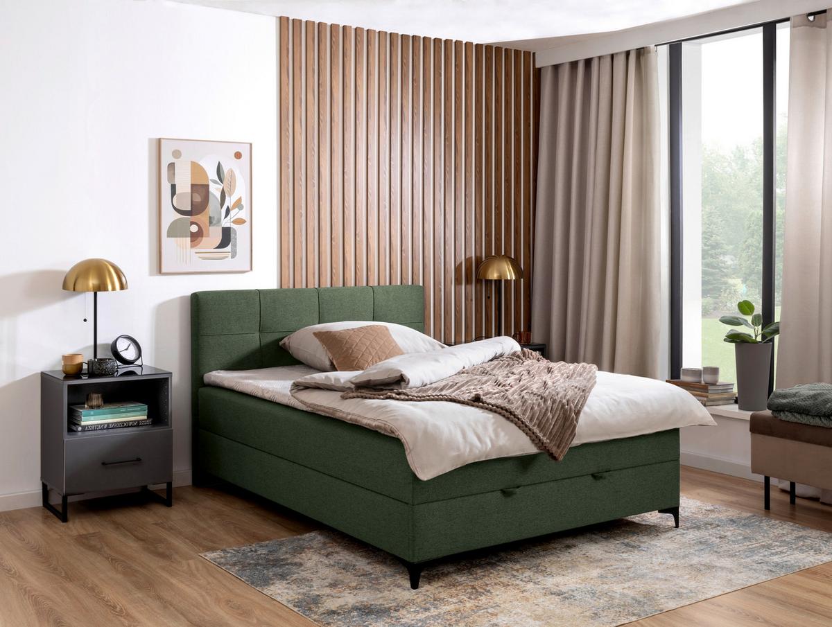 Oblazinjena Postelja Freddie, Olivno Zelena, 120x200 - črna/olivno zelena , Konvencionalno, kovina/tekstil (120/200cm) - Mömax