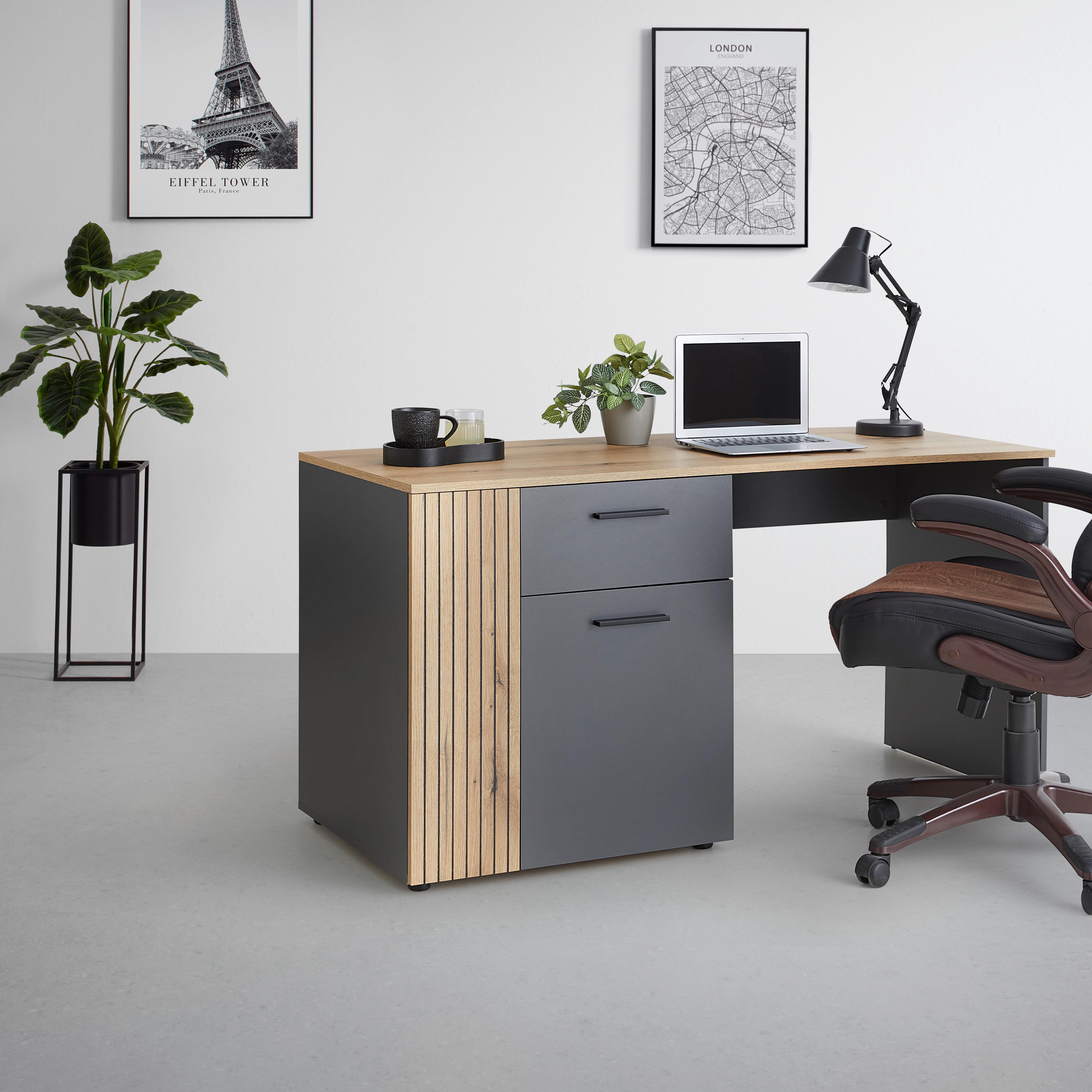 Schreibtisch Cadix Anthrazit/Eichefarben - Eichefarben/Anthrazit, Konventionell, Holzwerkstoff/Kunststoff (145/75/60cm) - Mömax