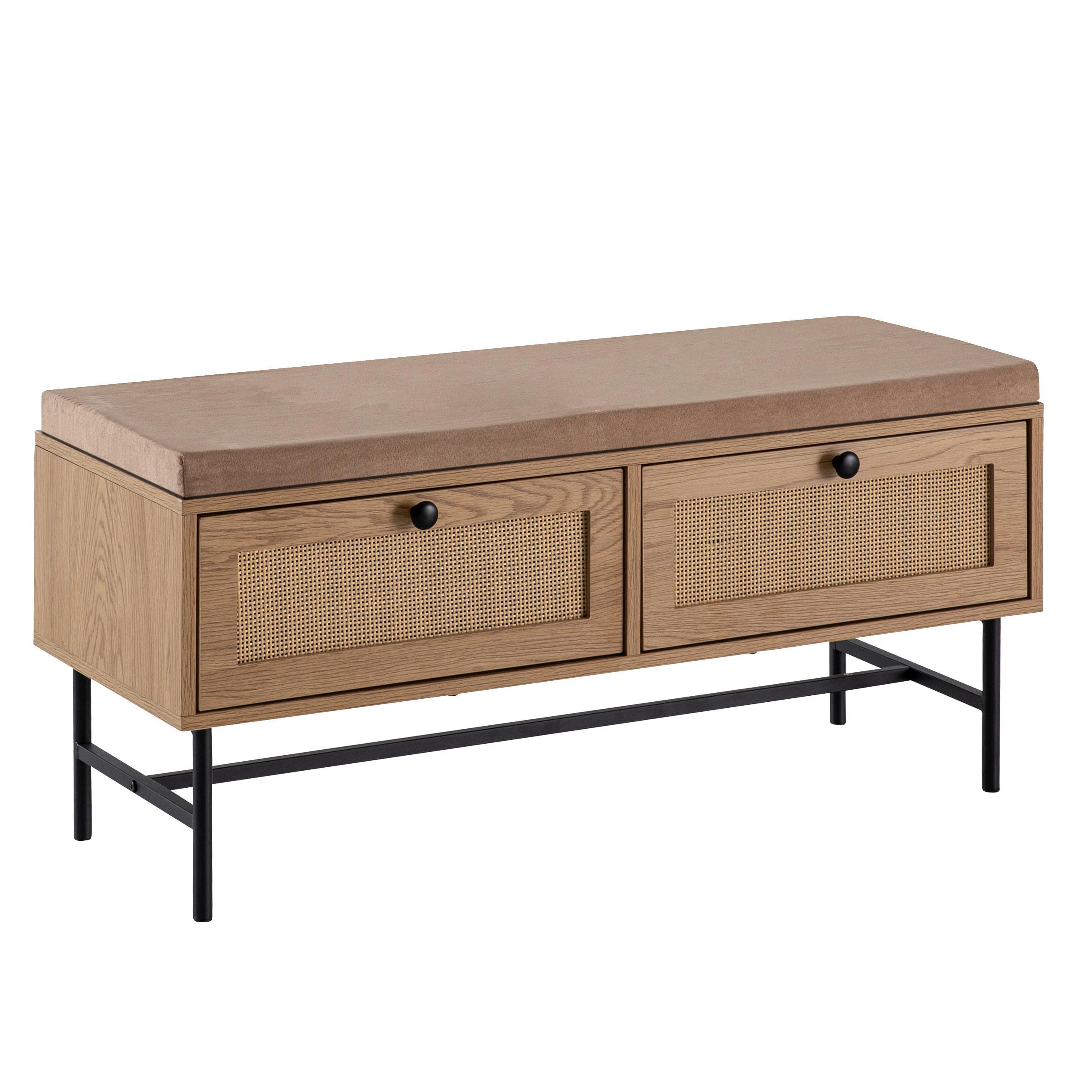 Schuhbank Eichefarben/Rattan - Eichefarben/Beige, Design, Holzwerkstoff/Textil (100/48/38cm) - MID.YOU