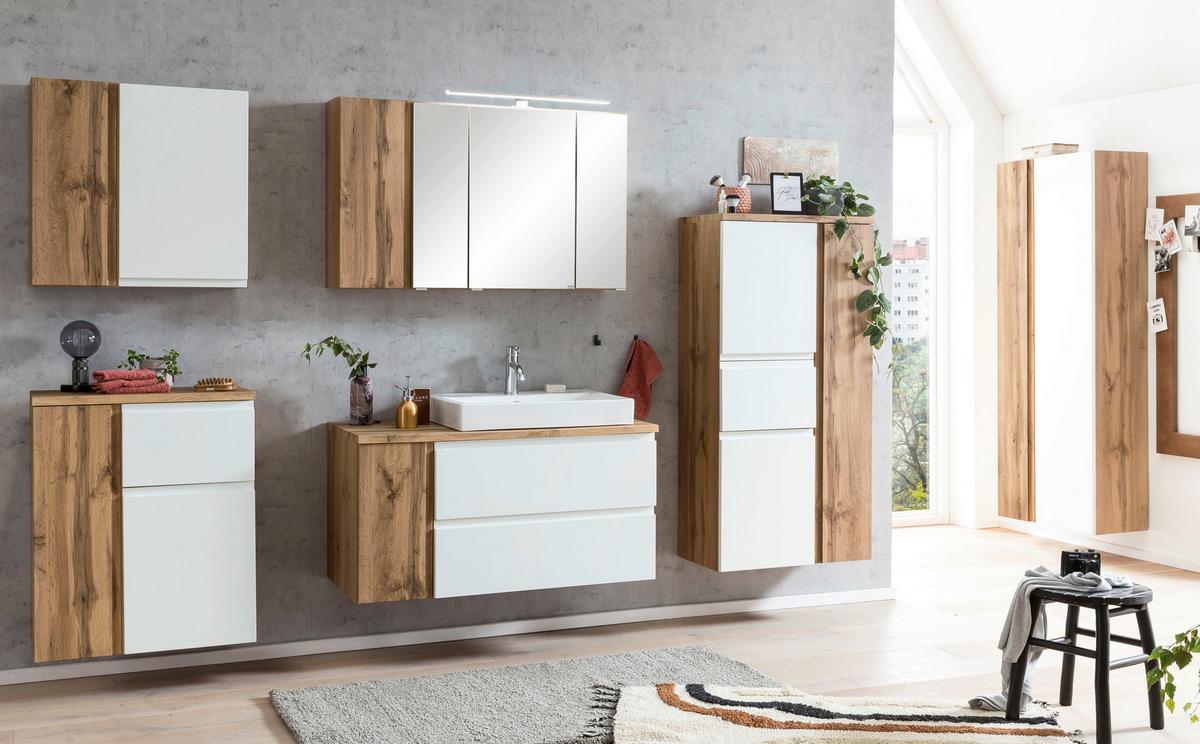 Waschtischkombi Varese ca. 105x65,5x47 cm Eiche/Weiß - Eiche Wotan/Weiß, MODERN, Keramik/Holzwerkstoff (105cm) - Held