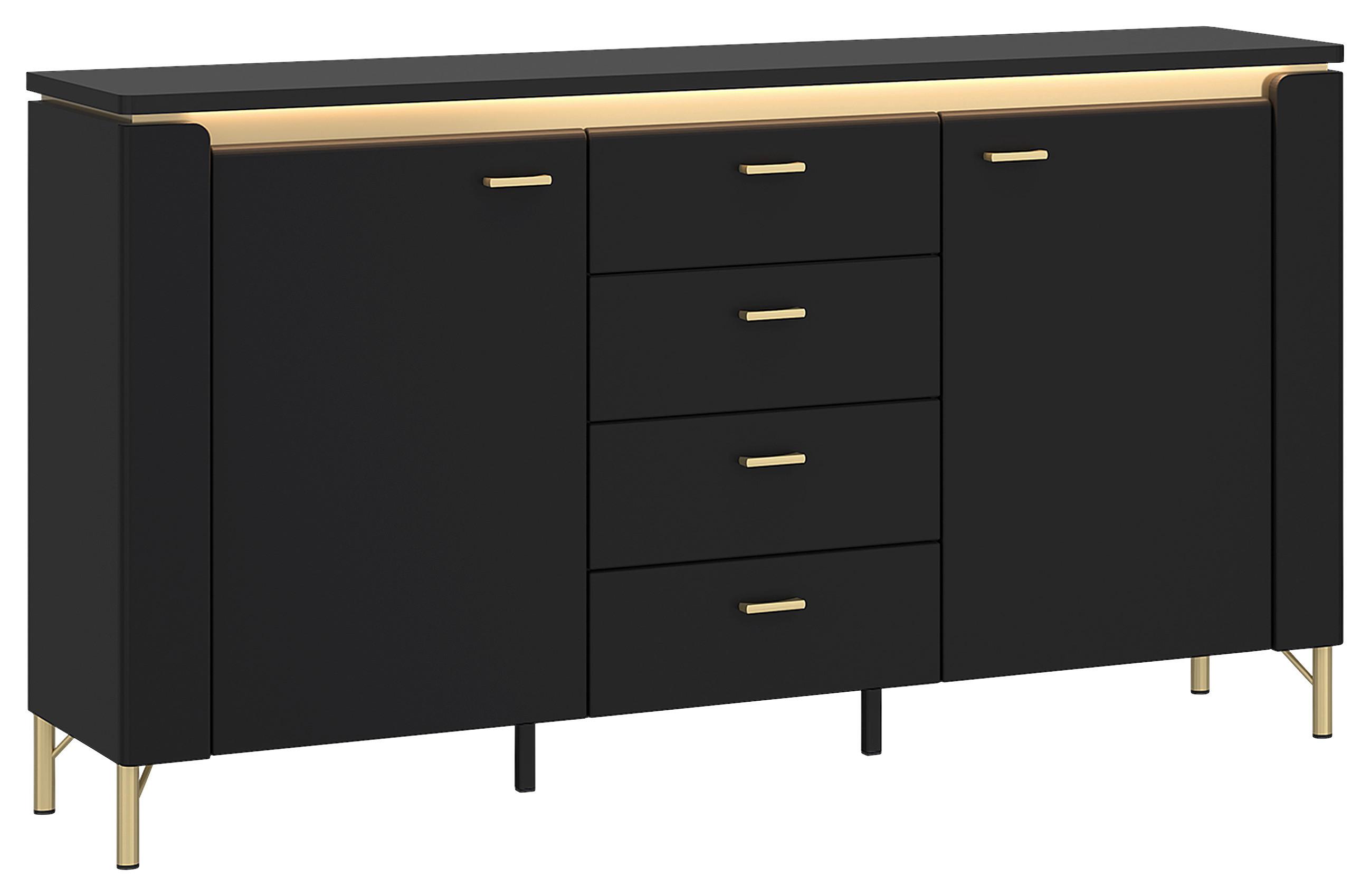 Comodă NORICA - auriu/negru, Trend, material pe bază de lemn (155,3/87,3/40cm) - Modern Living