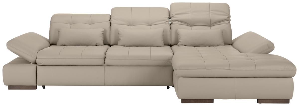 Wohnlandschaft Sanfino Leder Hellgrau - Chromfarben/Hellgrau, KONVENTIONELL, Leder/Metall (305/79-96/199cm) - Premium Living