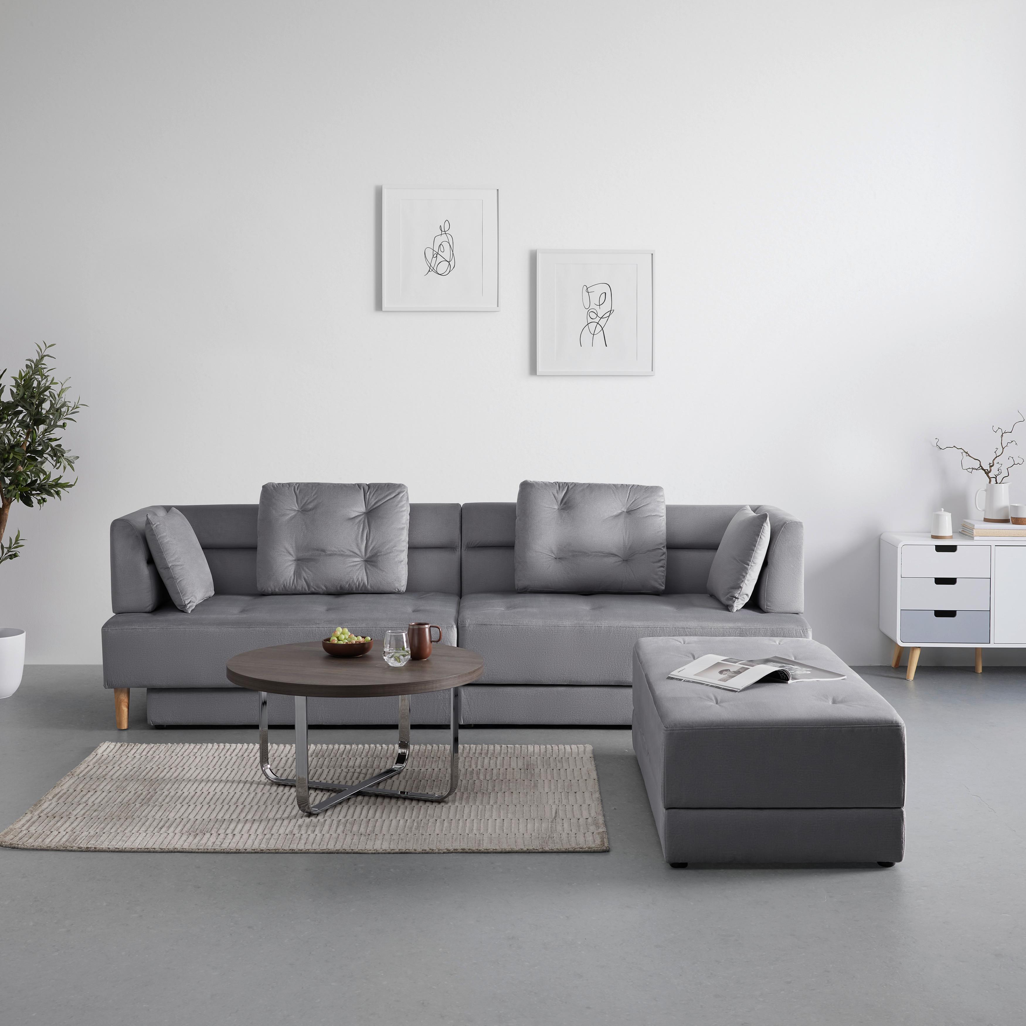 Wohnlandschaft Eliza Hellgrau Samt - Hellgrau/Schwarz, MODERN, Holz/Kunststoff (260/75/210cm) - Bessagi Home