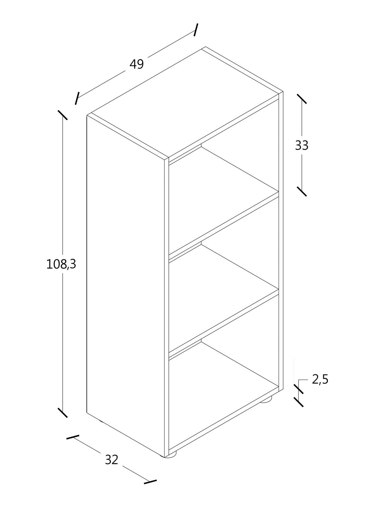 Regal Ulas 3, Hrast - črna/medeni hrast, Moderno, umetna masa/leseni material (49/108/32cm) - MID.YOU