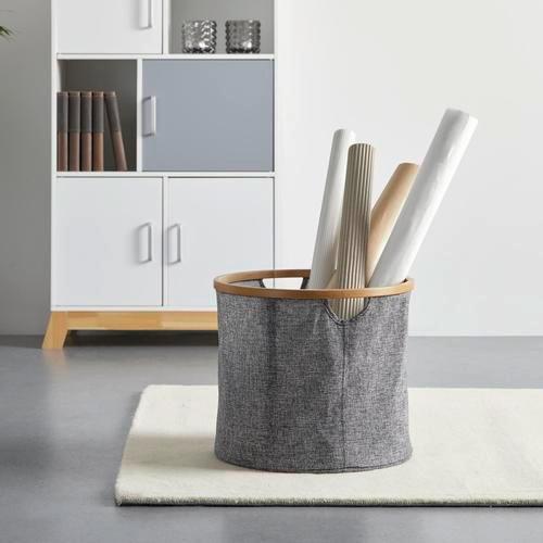 POJEMNIK DO PRZECHOWYWANIA BENT - szary, Modern, drewno/tkanina (38/32cm) - Modern Living