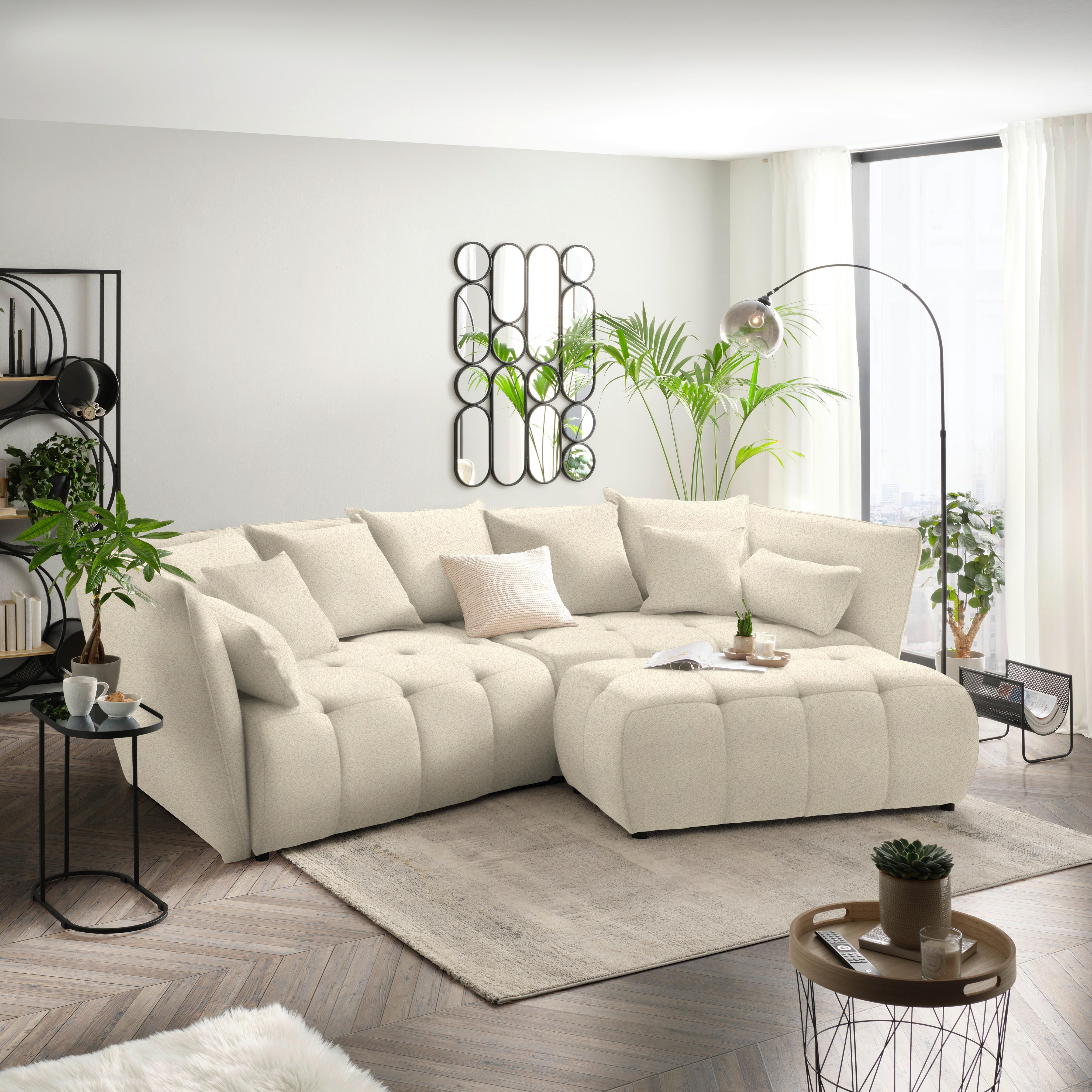 Boxspringsofa Sofi Creme - Creme/Schwarz, MODERN, Textil (294/93/152cm) - Premium Living