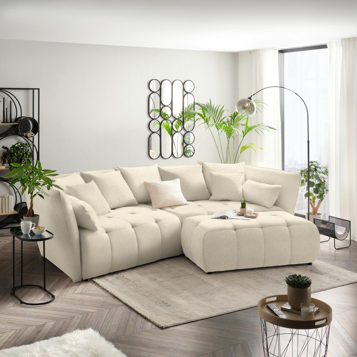Boxspringsofa Sofi Creme - Creme/Schwarz, MODERN, Textil (294/93/152cm) - Premium Living