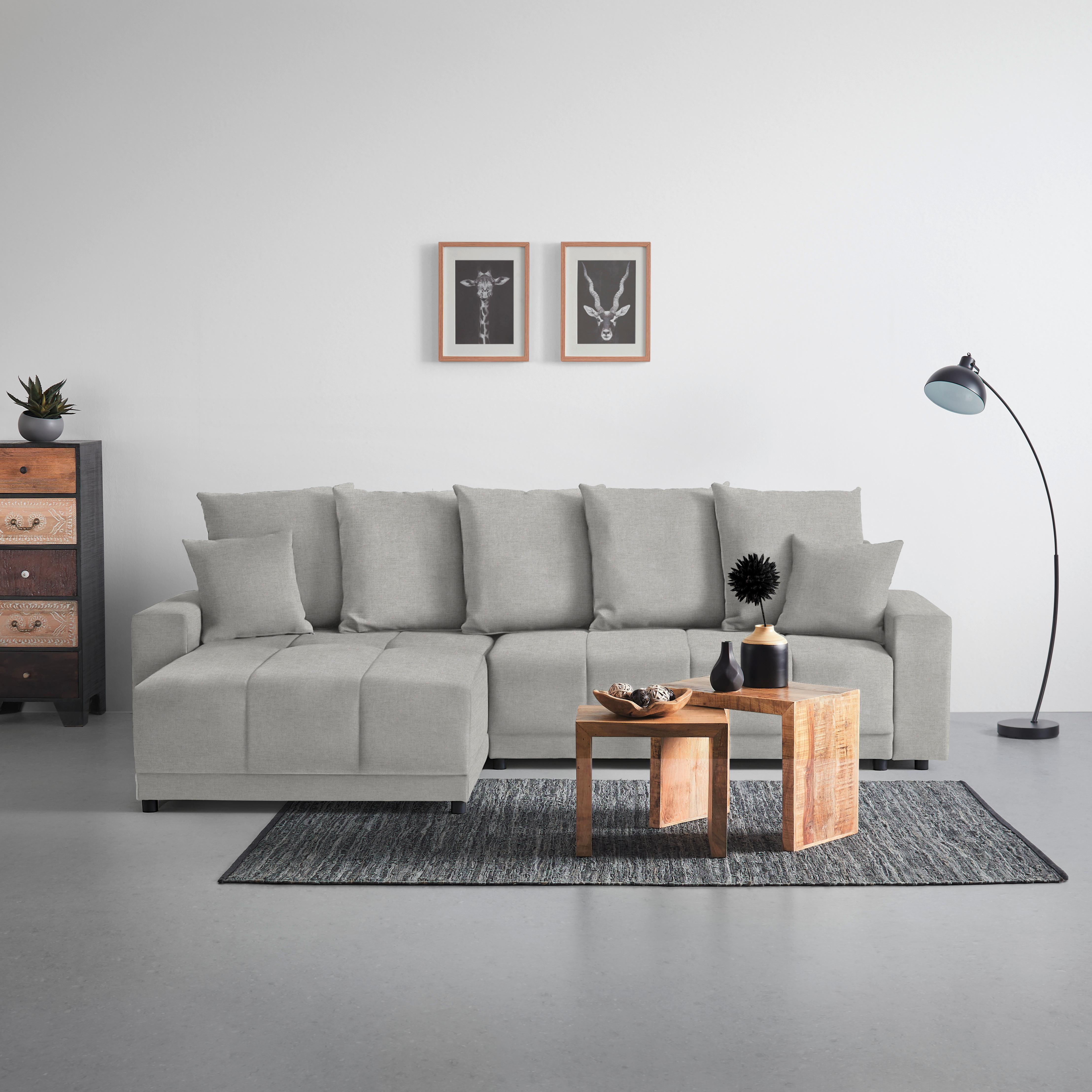 Ecksofa Alatri Grau - Silberfarben/Schwarz, MODERN, Kunststoff/Textil (289/90/176cm) - Based