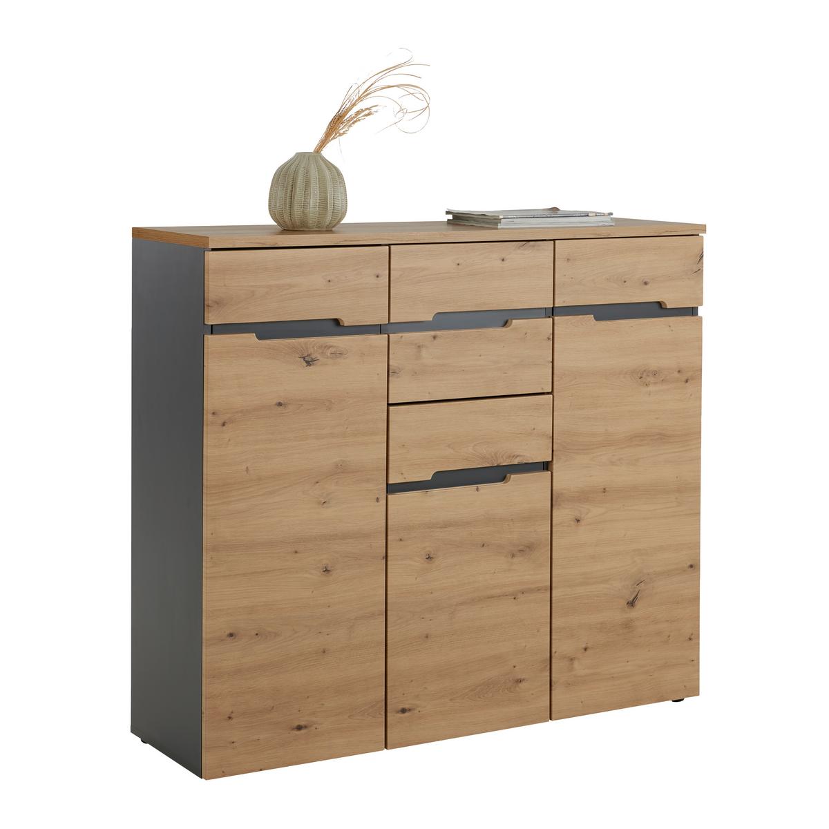 Kommode in Graphitfarben/Eiche Artisan - Silberfarben/Graphitfarben, MODERN, Holzwerkstoff (120/107/38cm) - Mömax