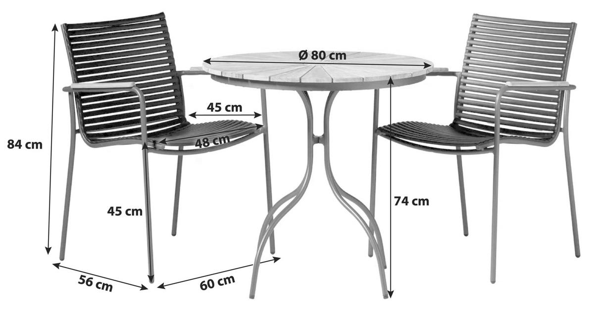 Balkonset Ellen Anthrazit/Teak 3-tlg. - Anthrazit/Schwarz, Natur, Holz/Kunststoff - Gardenson