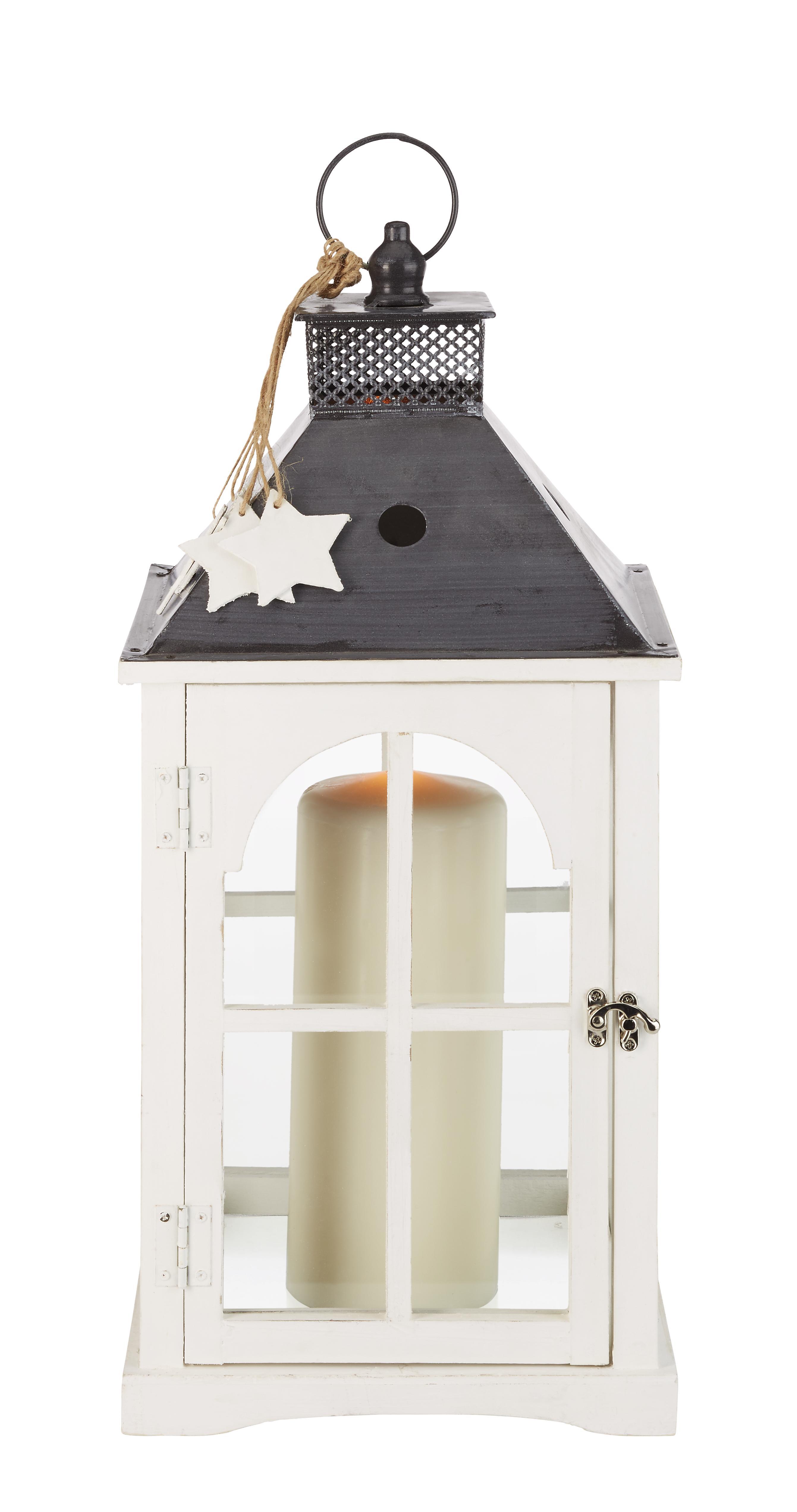 Laterne Natale I in Weiß - Weiß, Glas/Holz (18/18/39cm)