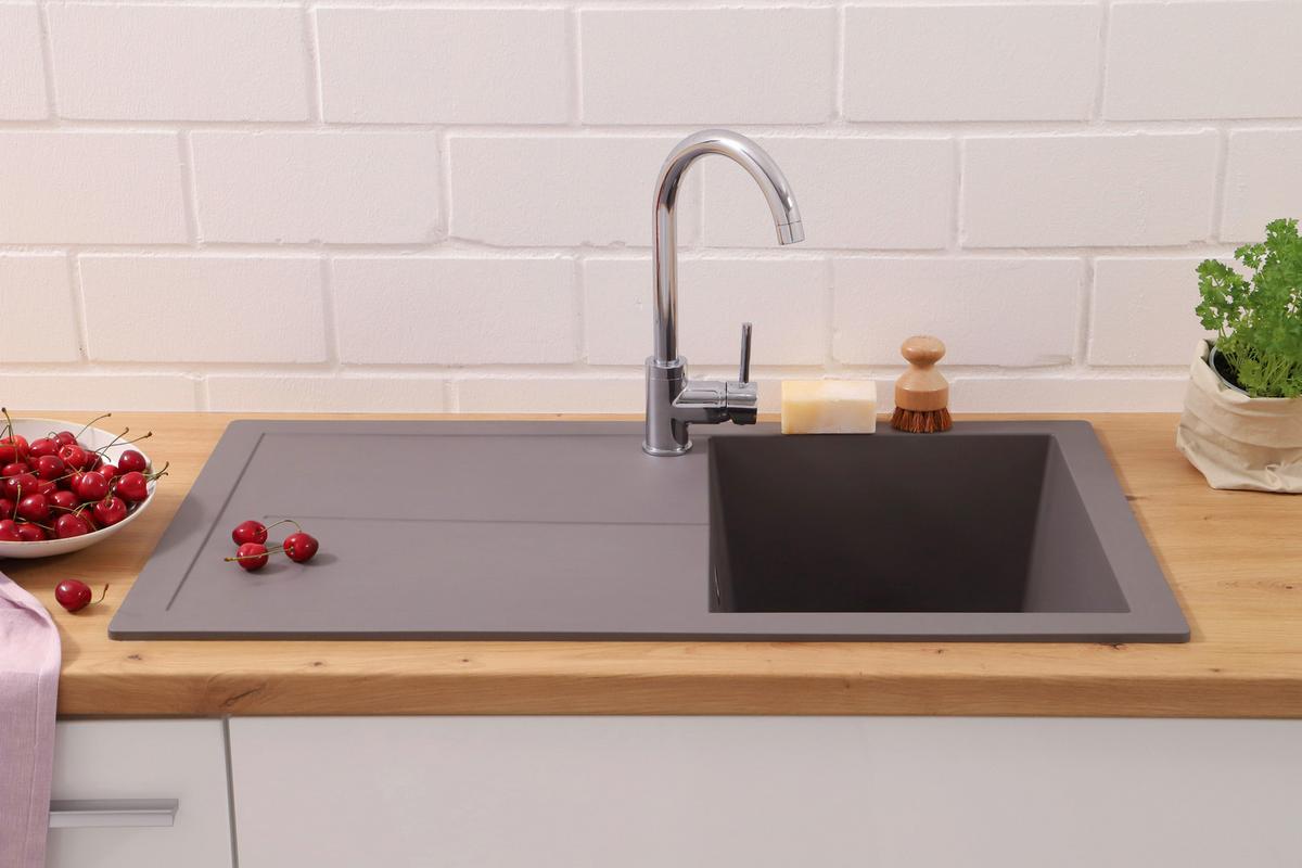 Pomivalno Korito Cleveland, 86x50cm - siva, Basics, kamen/umetna masa (86/21,4/50cm) - Respekta