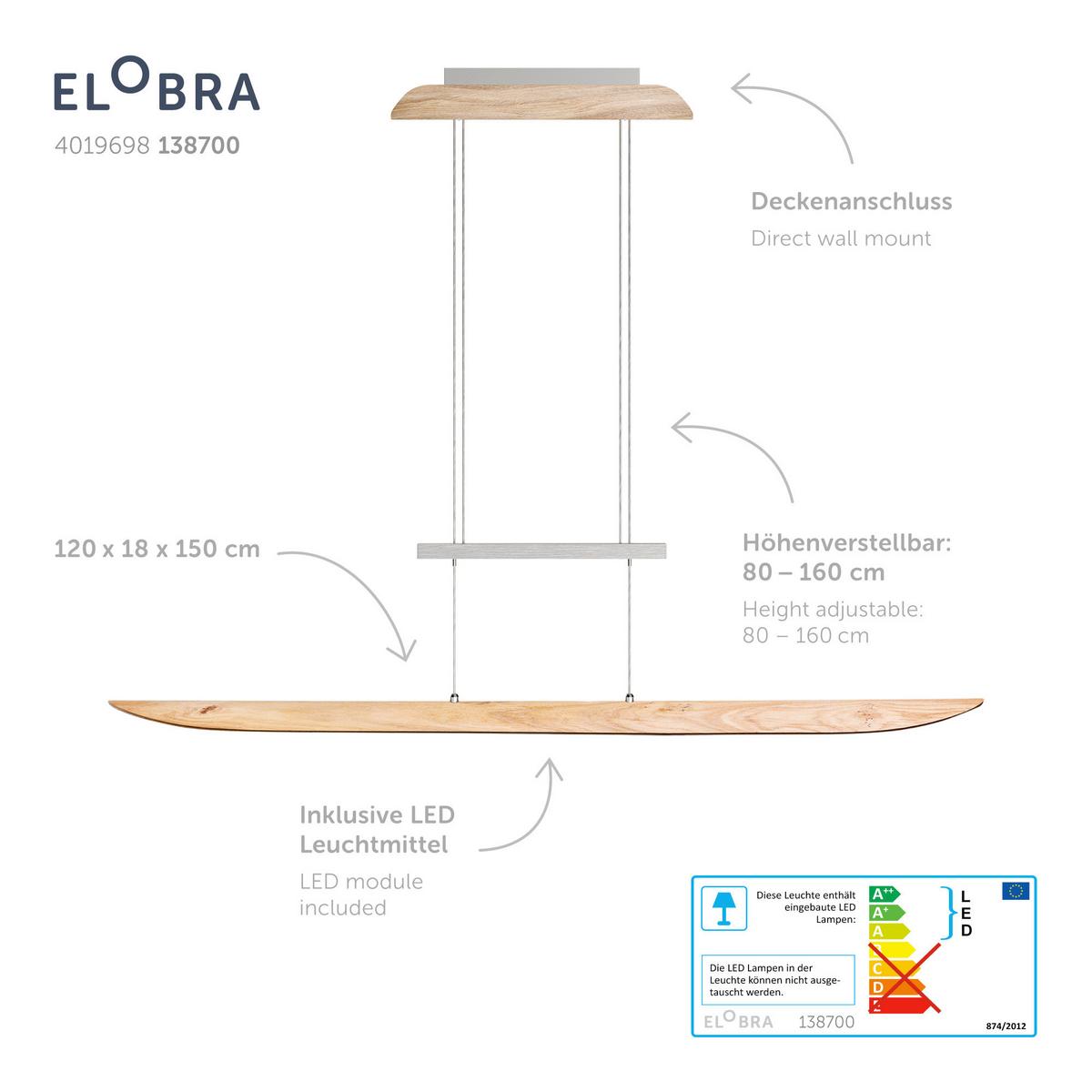 LAMPA WISZĄCA LED 141588 MONTAFON XL - Natur, drewno (120/18/80-160cm) - Waldwelt