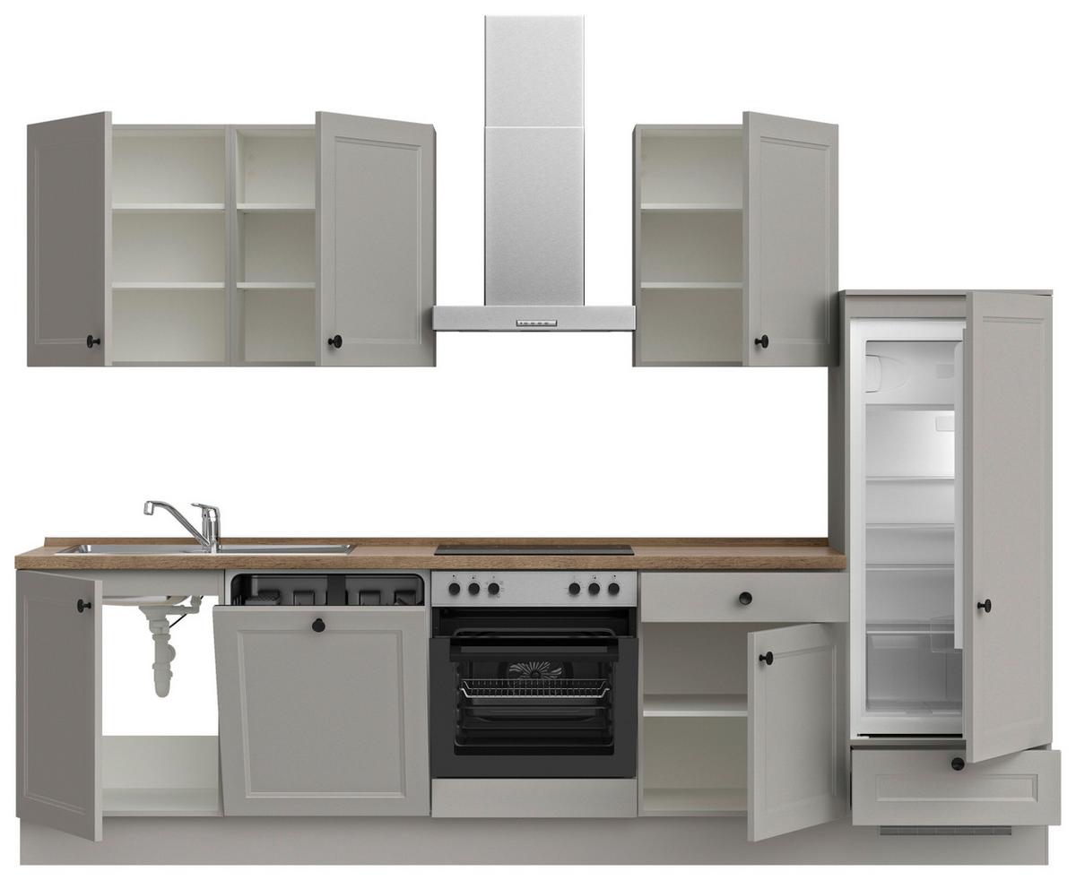 Küchenblock Cascada Low m. Geräten Grau - Eiche dunkel/Schwarz, MODERN, Holzwerkstoff/Metall (300cm) - Nobilia