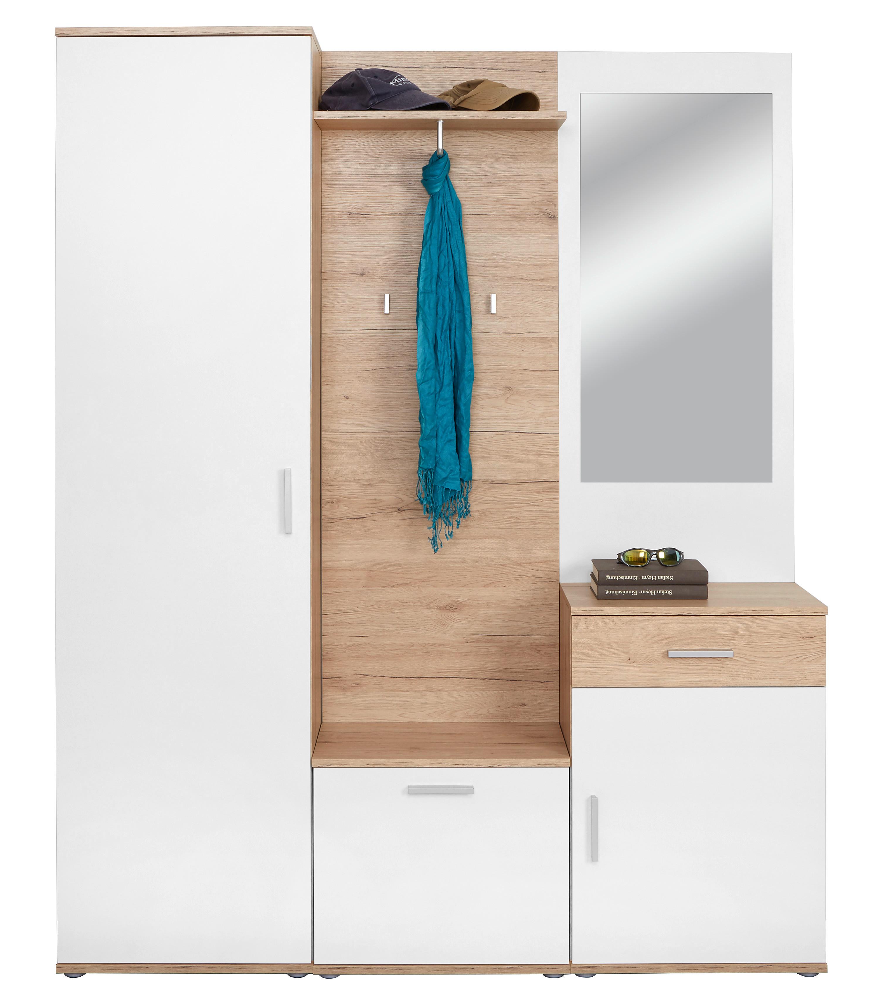 Predsoblje Mia - bijela/boje hrasta, Moderno, staklo/drvni materijal (150/190/29cm) - Modern Living