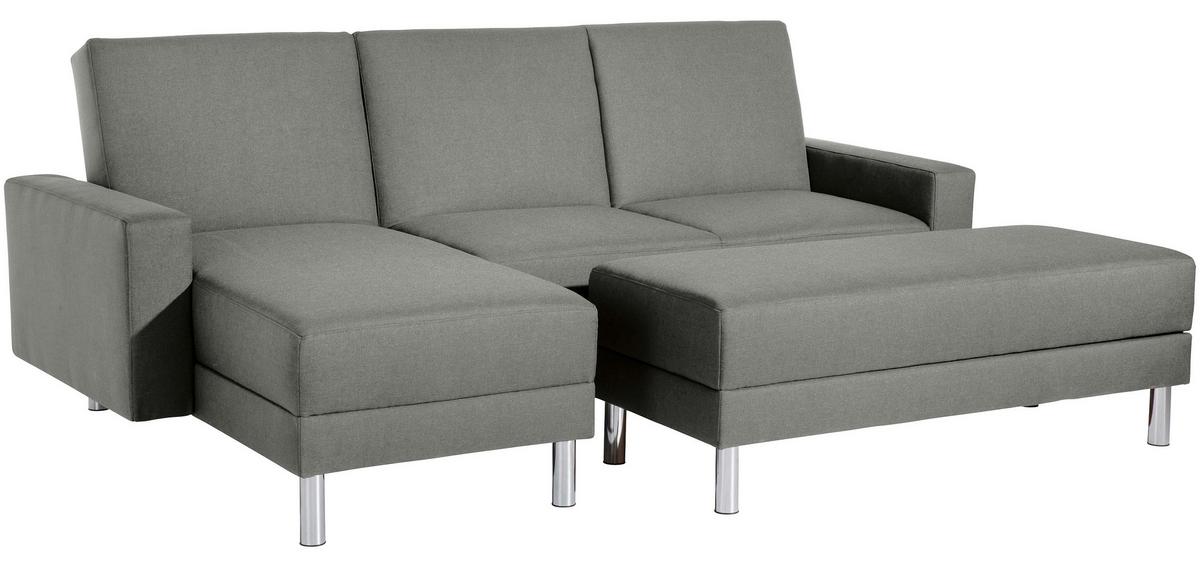ECKSCHLAFSOFA JUST FASHION - Chromfarben/Hellgrau, KONVENTIONELL, Textil/Metall (152/230cm) - Max Winzer