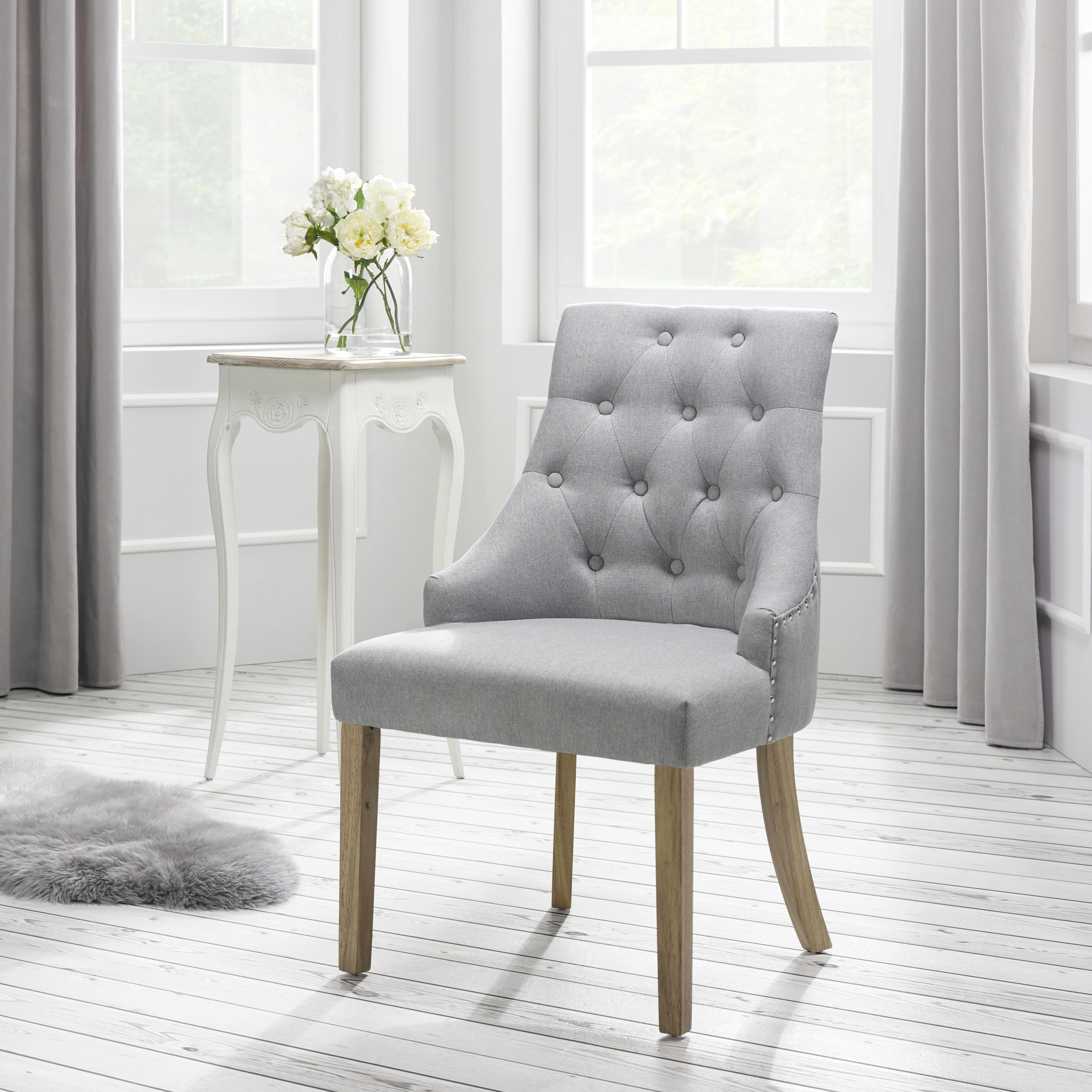 STUHL in Hellgrau 'Mila' - Eichefarben/Hellgrau, MODERN, Holz/Textil (56,5/93,5/63cm) - Bessagi Home