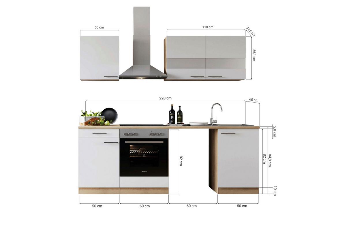 Kuhinjski Blok Z Aparati Merle, 220cm - barve nerjavečega jekla/siva, Basics, kovina/steklo (220cm) - Respekta