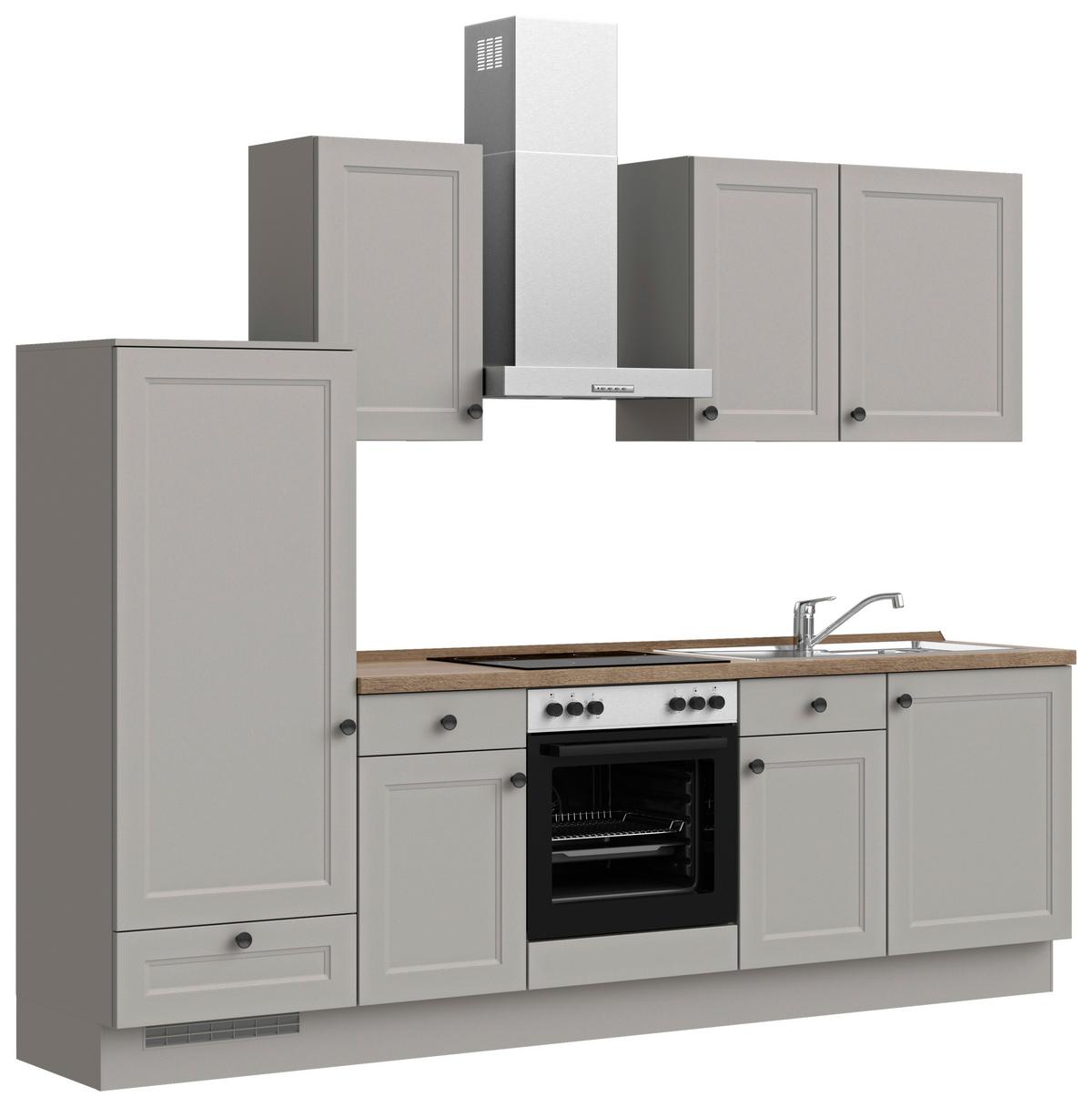 Küchenblock Cascada Low m. Geräten Grau - Eiche dunkel/Schwarz, MODERN, Holzwerkstoff/Metall (270cm) - Nobilia