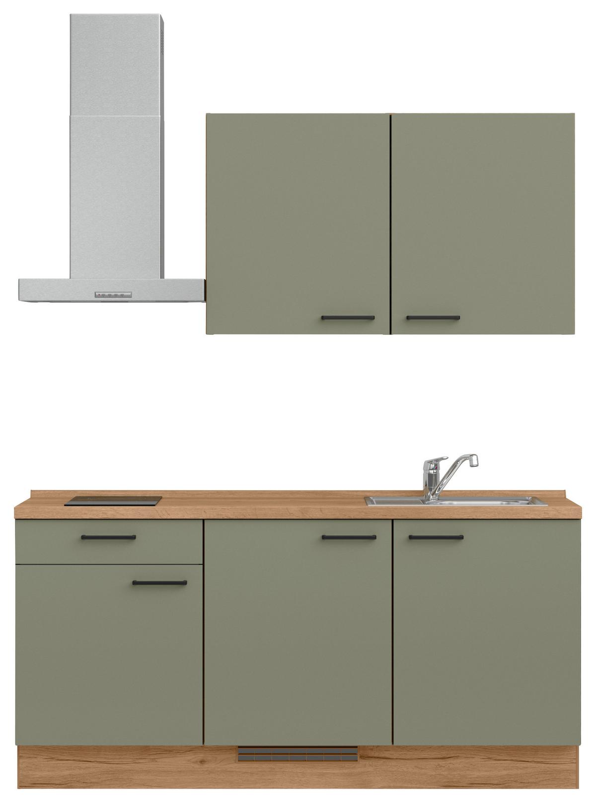 Küchenleerblock Senso Low o. Geräte Olivgrün - Eichefarben/Schwarz, MODERN, Holzwerkstoff/Metall (180cm) - Nobilia